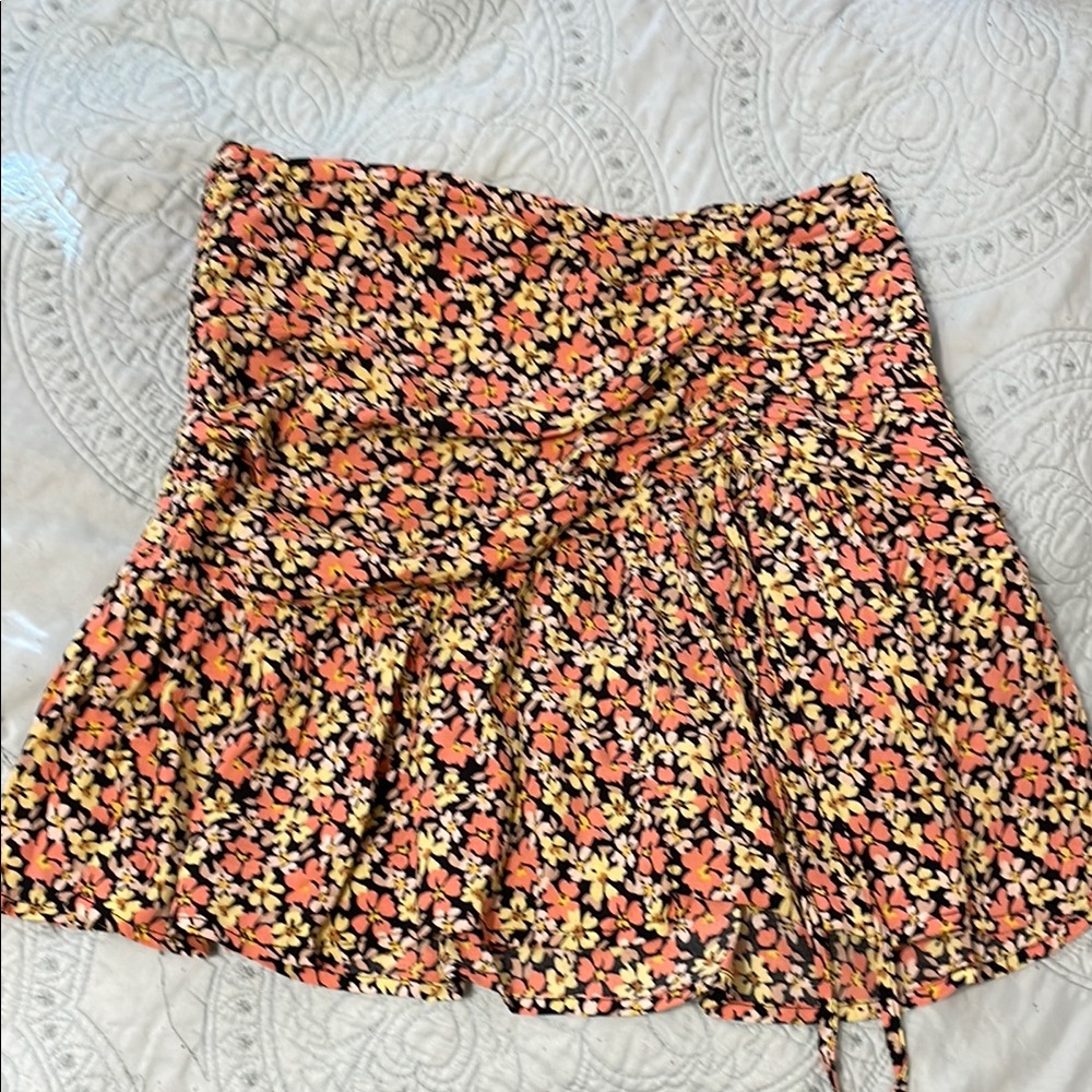 Floral Women's Skirt - Black, Orange, Yellow